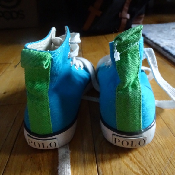 LIKE NEW POLO Ralph Lauren KIDS CANVAS HIGH TOP RUNNERS - Picture 3 of 5